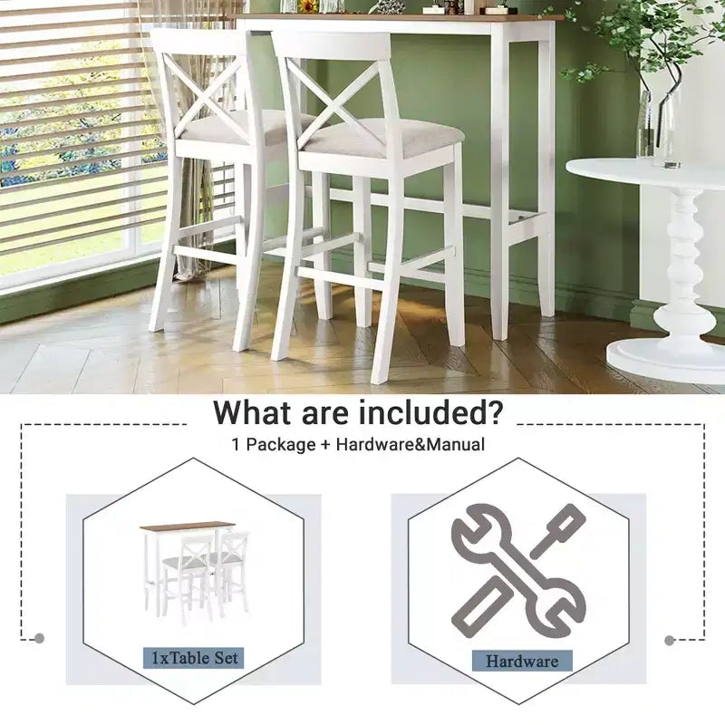 Whisen Farmhouse 48 Wood Dining Set with 2 Chairs