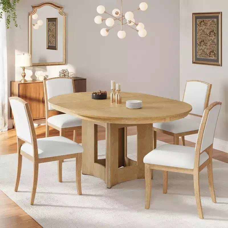 Whisen Farmhouse Extendable Round Dining Table Set with 4 Chairs