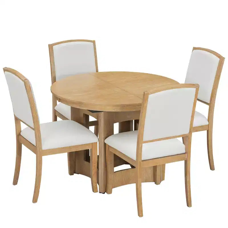 Whisen Farmhouse Extendable Round Dining Table Set with 4 Chairs
