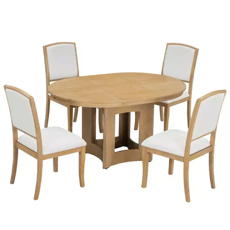 Whisen Farmhouse Extendable Round Dining Table Set with 4 Chairs