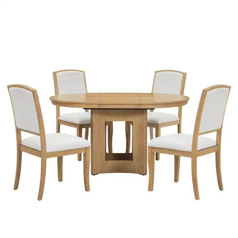 Whisen Farmhouse Extendable Round Dining Table Set with 4 Chairs