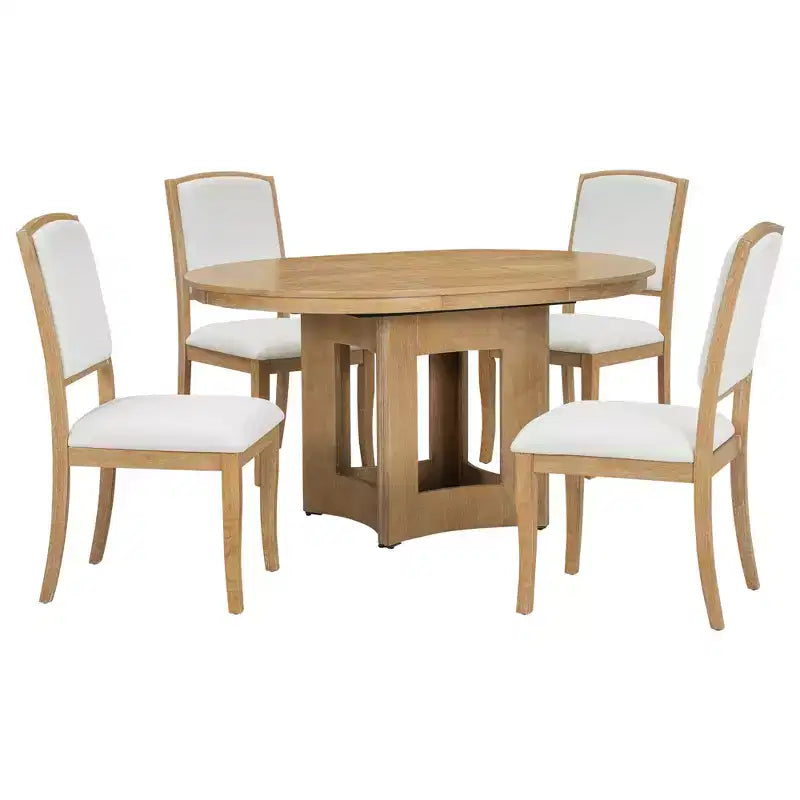 Whisen Farmhouse Extendable Round Dining Table Set with 4 Chairs