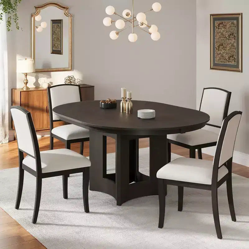 Whisen Farmhouse Extendable Round Dining Table Set with 4 Chairs