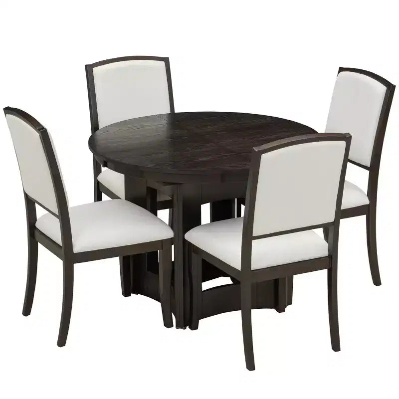 Whisen Farmhouse Extendable Round Dining Table Set with 4 Chairs