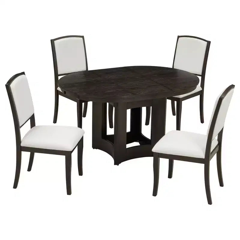 Whisen Farmhouse Extendable Round Dining Table Set with 4 Chairs