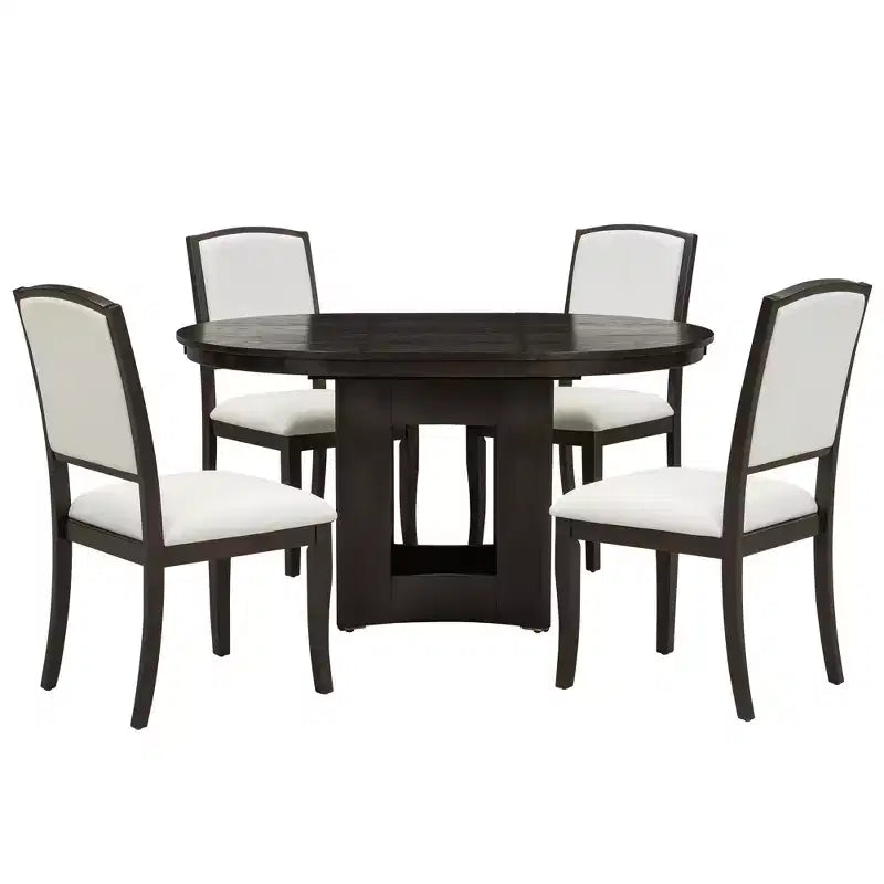 Whisen Farmhouse Extendable Round Dining Table Set with 4 Chairs