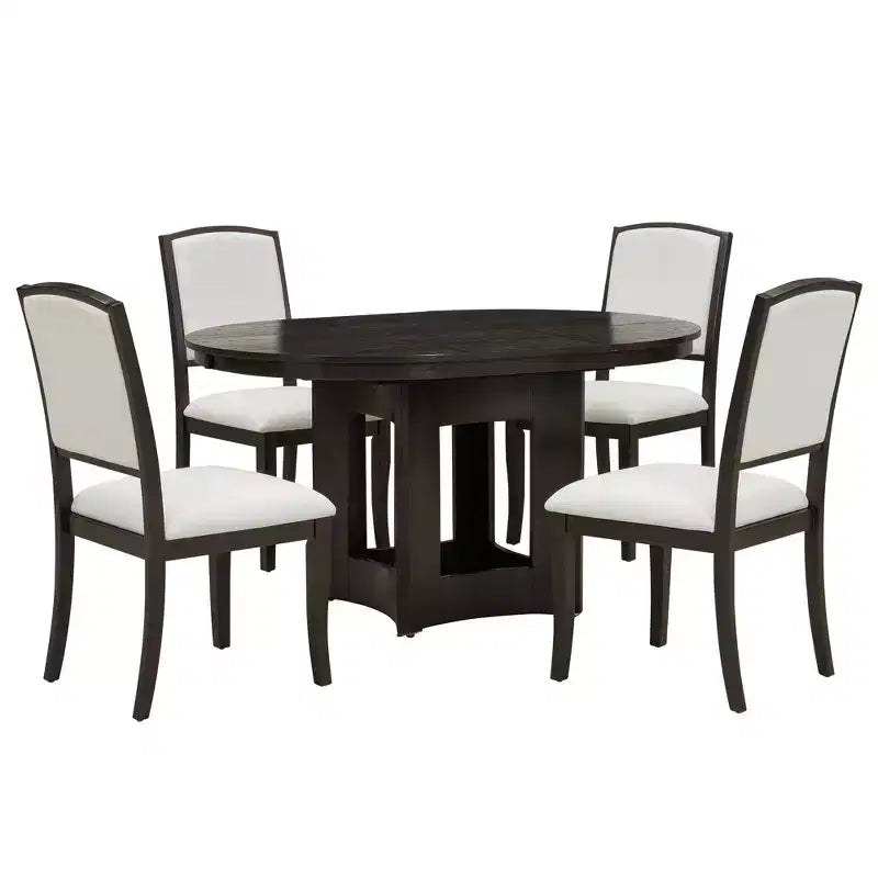 Whisen Farmhouse Extendable Round Dining Table Set with 4 Chairs