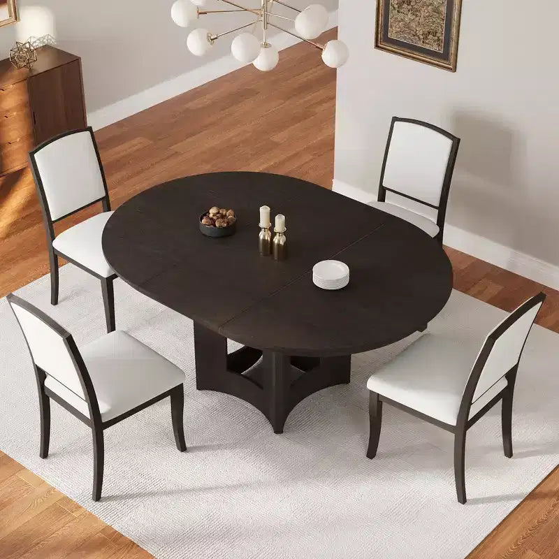 Whisen Farmhouse Extendable Round Dining Table Set with 4 Chairs