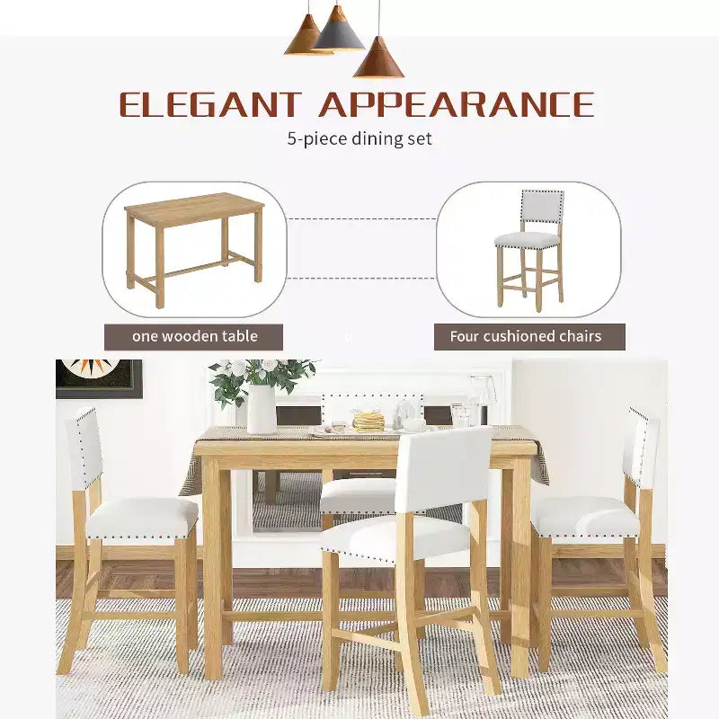 GDFStudio Mark 5 Piece Counter Height Dining Set with Elegant Table and Upholstered Chairs
