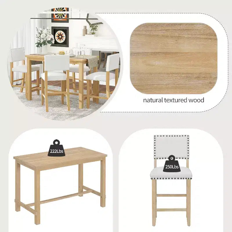 GDFStudio Mark 5 Piece Counter Height Dining Set with Elegant Table and Upholstered Chairs