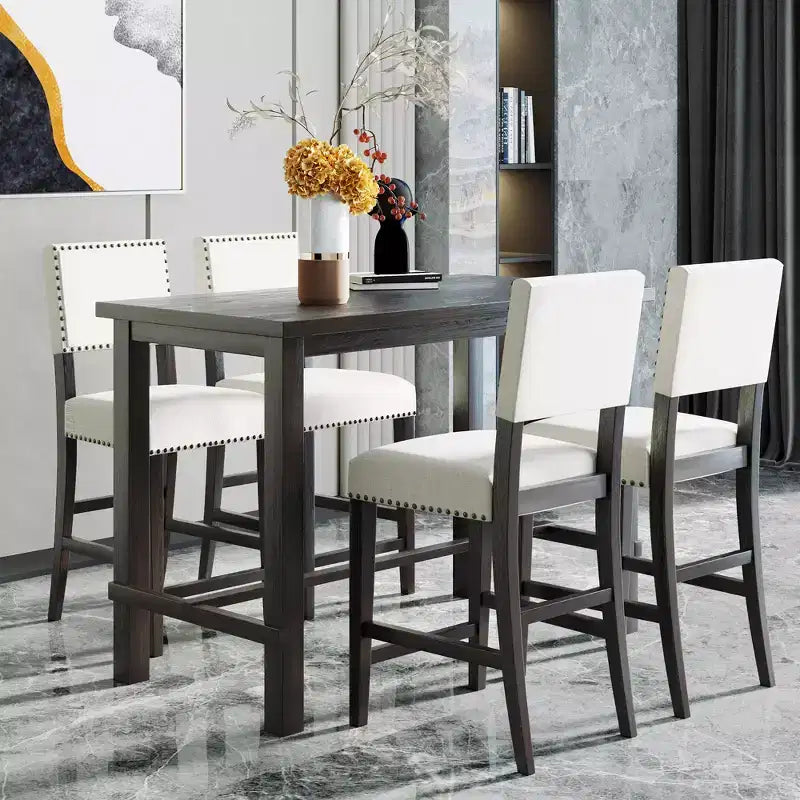 GDFStudio Mark 5 Piece Counter Height Dining Set with Elegant Table and Upholstered Chairs