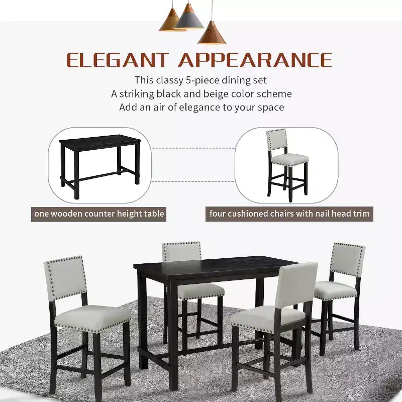 GDFStudio Mark 5 Piece Counter Height Dining Set with Elegant Table and Upholstered Chairs