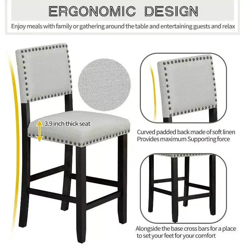 GDFStudio Mark 5 Piece Counter Height Dining Set with Elegant Table and Upholstered Chairs