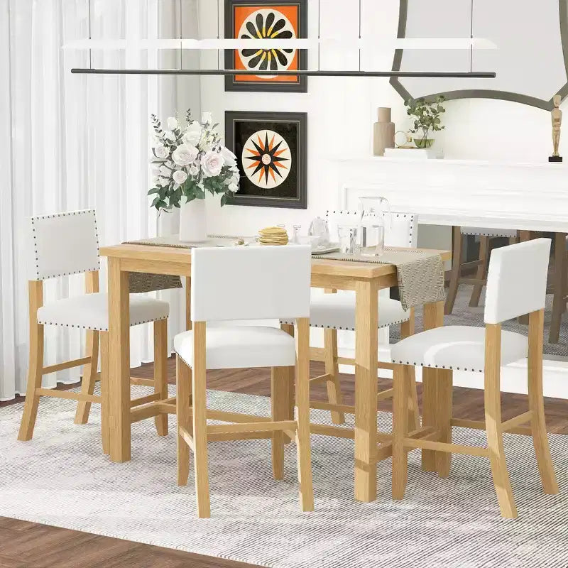 GDFStudio Mark 5 Piece Counter Height Dining Set with Elegant Table and Upholstered Chairs