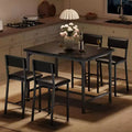 Acekool 5-Piece Counter Height Dining Table Set with Footrest & Corner Guard, 4 Upholstered Stools with Backrest, Space-Saving, Rustic Brown