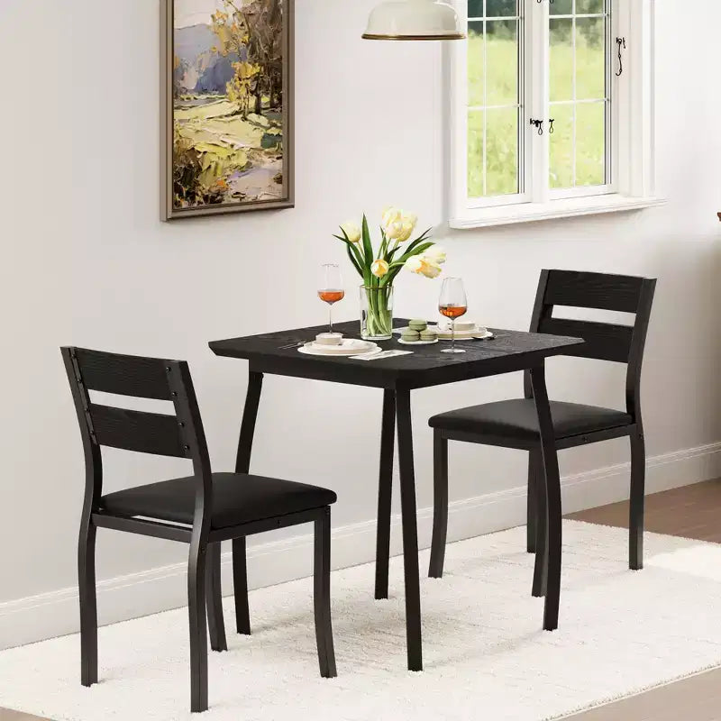 Ensemble table et chaises de salle à manger pour 2, table de cuisine 3 pièces de style fermier avec chaises rembourrées, table et chaises de salle à manger à structure métallique