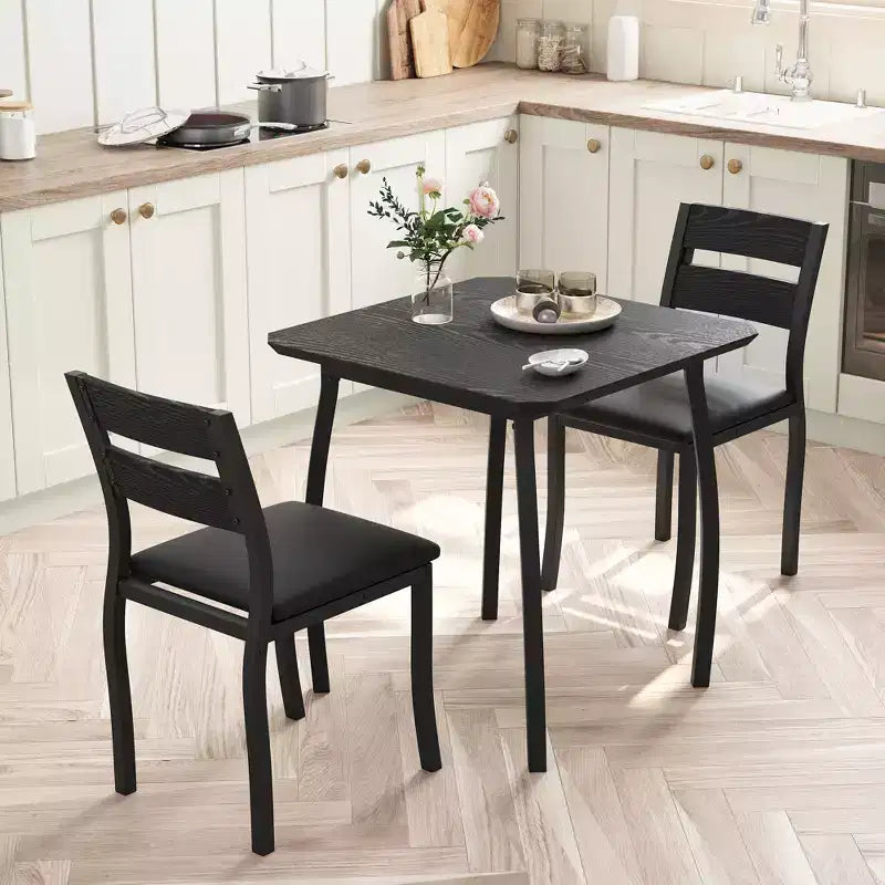 Ensemble table et chaises de salle à manger pour 2, table de cuisine 3 pièces de style fermier avec chaises rembourrées, table et chaises de salle à manger à structure métallique