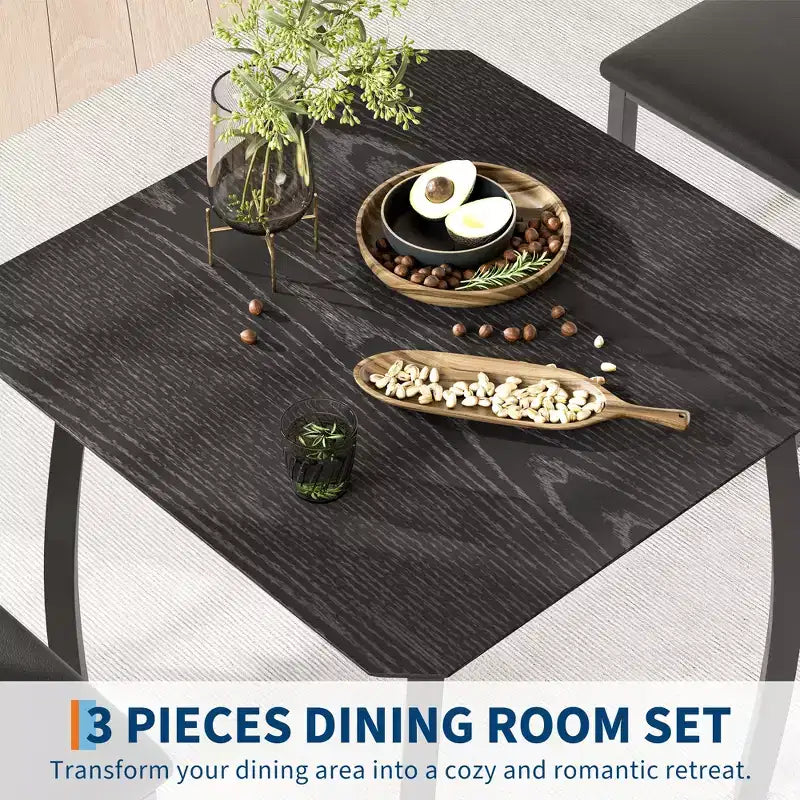 Ensemble table et chaises de salle à manger pour 2, table de cuisine 3 pièces de style fermier avec chaises rembourrées, table et chaises de salle à manger à structure métallique