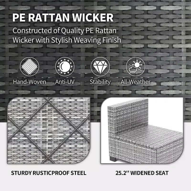 Patio Furniture Set 7 Pieces Outdoor Rattan with Detachable Soft Cushions Patio Conversation Sets Waterproof Patio Sectional Sofa with Glass Top Table