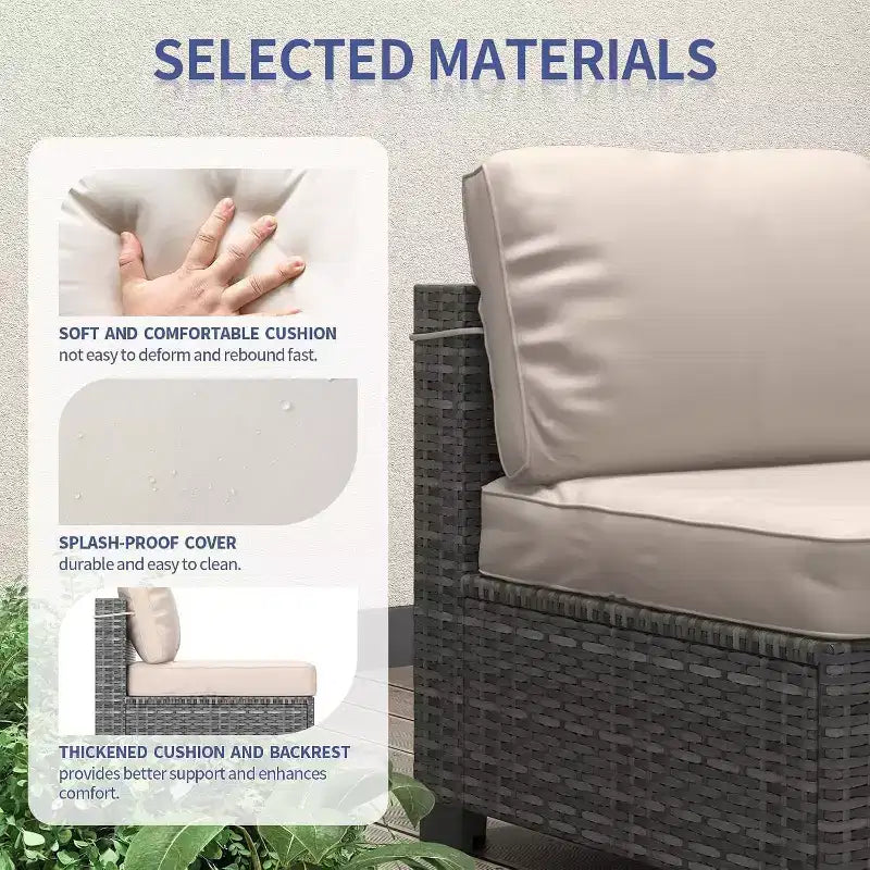 Patio Furniture Set 7 Pieces Outdoor Rattan with Detachable Soft Cushions Patio Conversation Sets Waterproof Patio Sectional Sofa with Glass Top Table