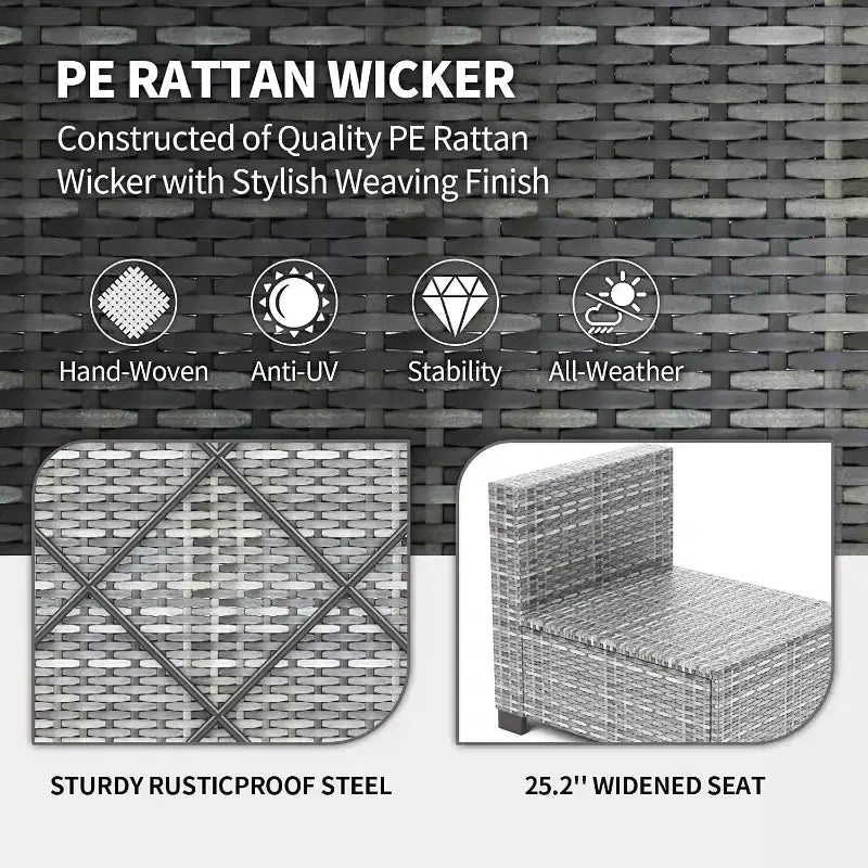 Patio Furniture Set 7 Pieces Outdoor Rattan with Detachable Soft Cushions Patio Conversation Sets Waterproof Patio Sectional Sofa with Glass Top Table