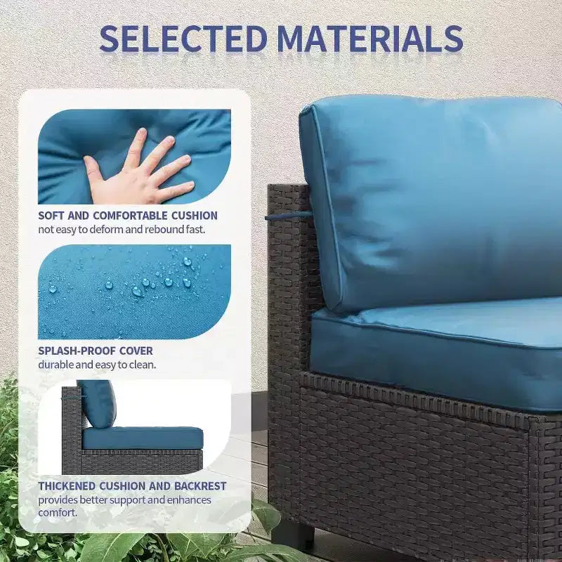 Patio Furniture Set 7 Pieces Outdoor Rattan with Detachable Soft Cushions Patio Conversation Sets Waterproof Patio Sectional Sofa with Glass Top Table