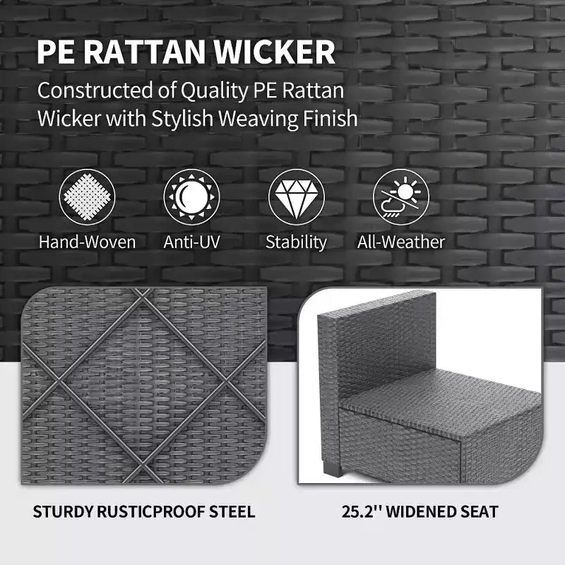 Patio Furniture Set 7 Pieces Outdoor Rattan with Detachable Soft Cushions Patio Conversation Sets Waterproof Patio Sectional Sofa with Glass Top Table