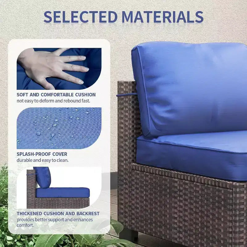 Patio Furniture Set 7 Pieces Outdoor Rattan with Detachable Soft Cushions Patio Conversation Sets Waterproof Patio Sectional Sofa with Glass Top Table