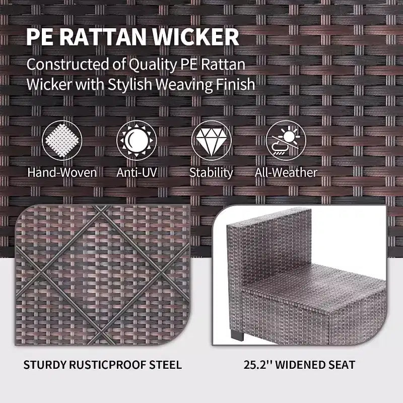 Patio Furniture Set 7 Pieces Outdoor Rattan with Detachable Soft Cushions Patio Conversation Sets Waterproof Patio Sectional Sofa with Glass Top Table