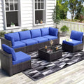 Patio Furniture Set 7 Pieces Outdoor Rattan with Detachable Soft Cushions Patio Conversation Sets Waterproof Patio Sectional Sofa with Glass Top Table