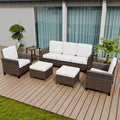 EAGLE PEAK Ocean Vista 6 piece Patio Variated Brown Wicker Sofa Set Dining Chairs, 3-Seat Sofa