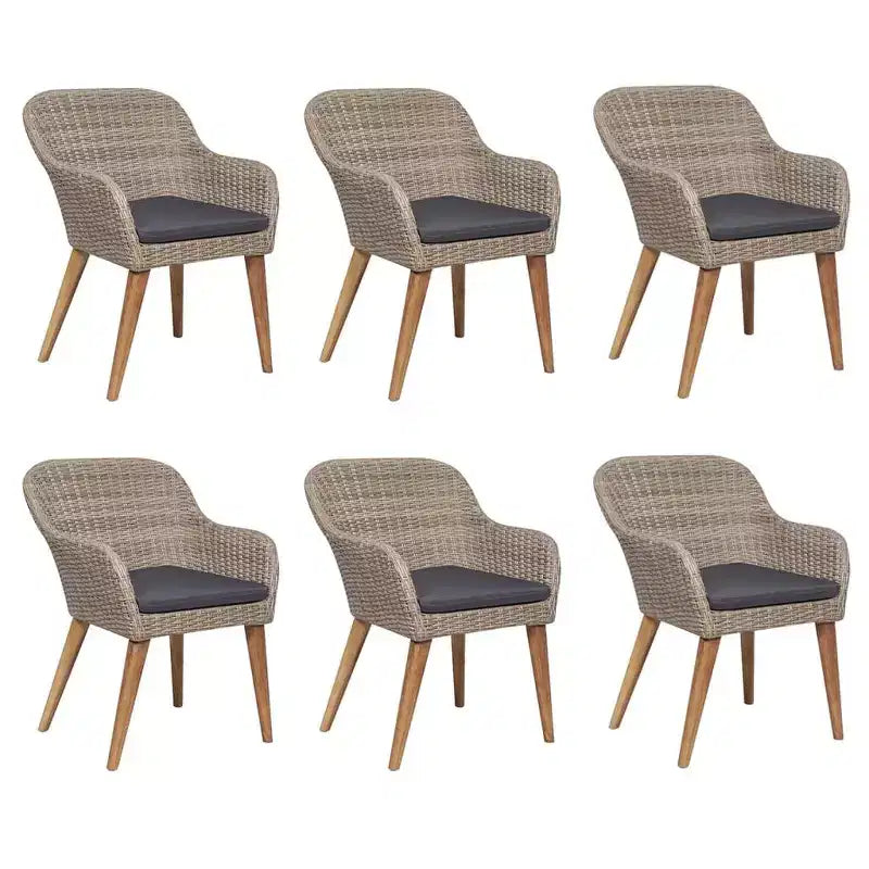 vidaXL 7-Piece Patio Dining Set - Solid Acacia Wood & PE Rattan Chairs, Dark Gray Cushions, Weather-Resistant, Comfortable & Easy Maintenance
