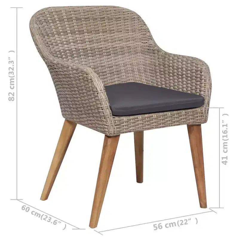 vidaXL Salon de jardin 7 pièces - Bois d'acacia massif et chaises en résine tressée, Coussins gris foncé, Résistant aux intempéries, Confortable et facile d'entretien