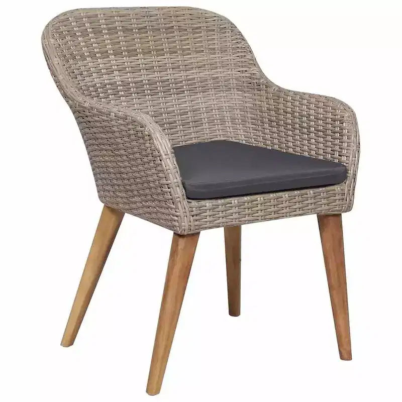 vidaXL Salon de jardin 7 pièces - Bois d'acacia massif et chaises en résine tressée, Coussins gris foncé, Résistant aux intempéries, Confortable et facile d'entretien