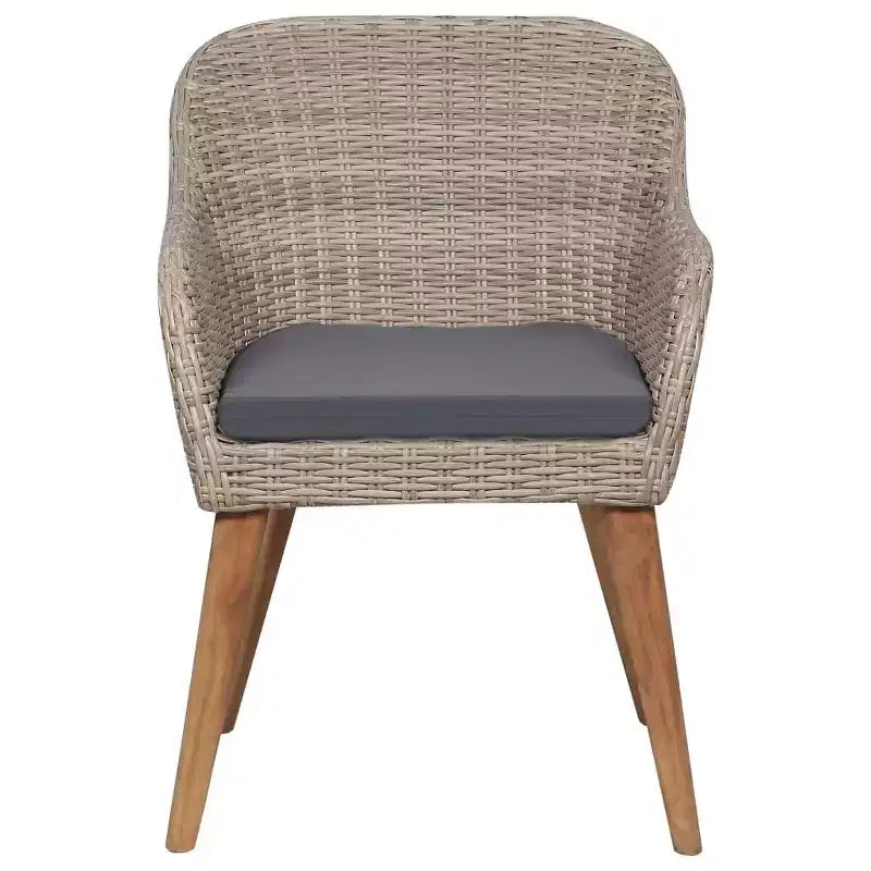 vidaXL Salon de jardin 7 pièces - Bois d'acacia massif et chaises en résine tressée, Coussins gris foncé, Résistant aux intempéries, Confortable et facile d'entretien