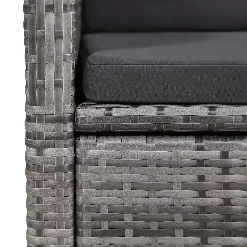 vidaXL 7-Piece Patio Dining Set - Gray PE Rattan Outdoor Furniture Set with Reclining Chairs, Thickly-Padded Cushions, Solid Acacia Wood Table