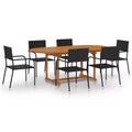 vidaXL Patio Dining Set 7 Piece Patio Dining Table and Chairs Poly Rattan - Black