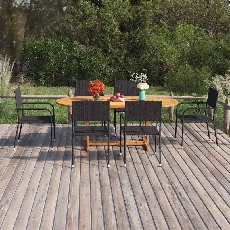 vidaXL Patio Dining Set 7 Piece Patio Dining Table and Chairs Poly Rattan - Black