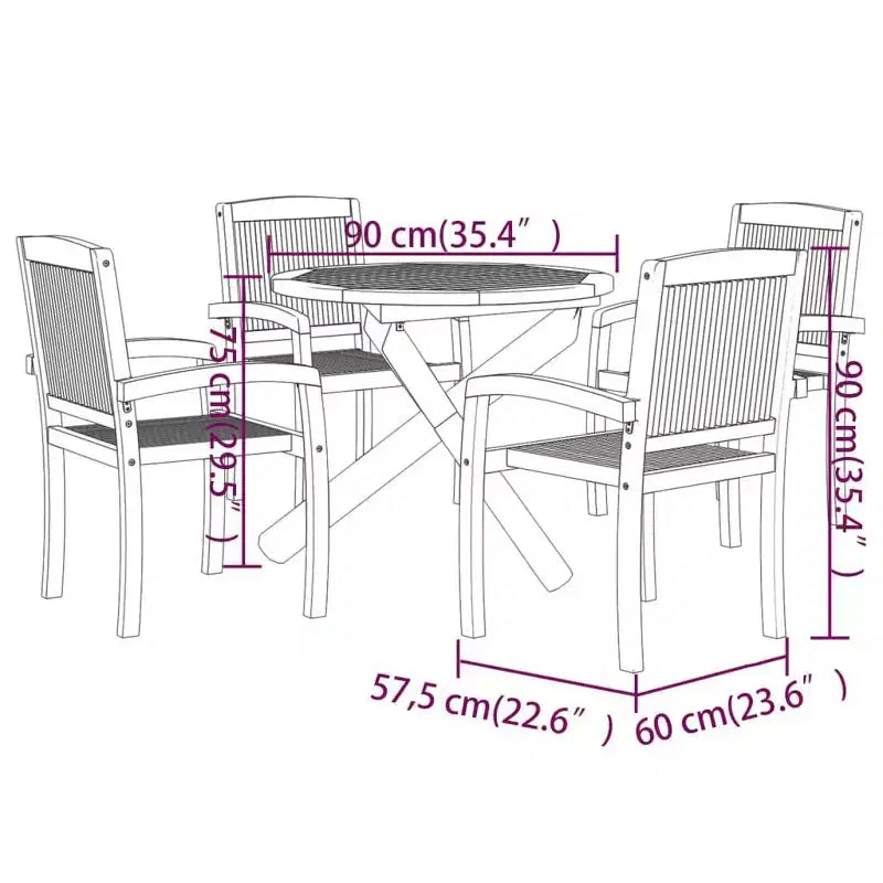 vidaXL Garden Dining Set Natural Teak Solid teak wood Standard Stackable