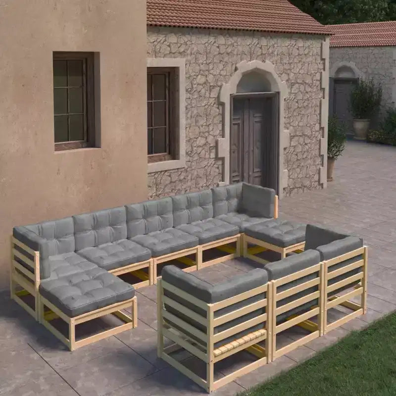 vidaXL Garden Lounge Set Natural Wood Solid Pinewood, 100% Polyester