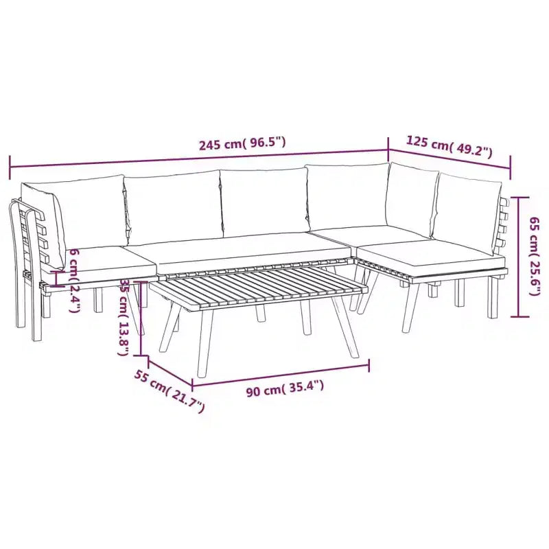 vidaXL Patio Lounge Set Sectional Sofa Set with Cushions Solid Wood Acacia