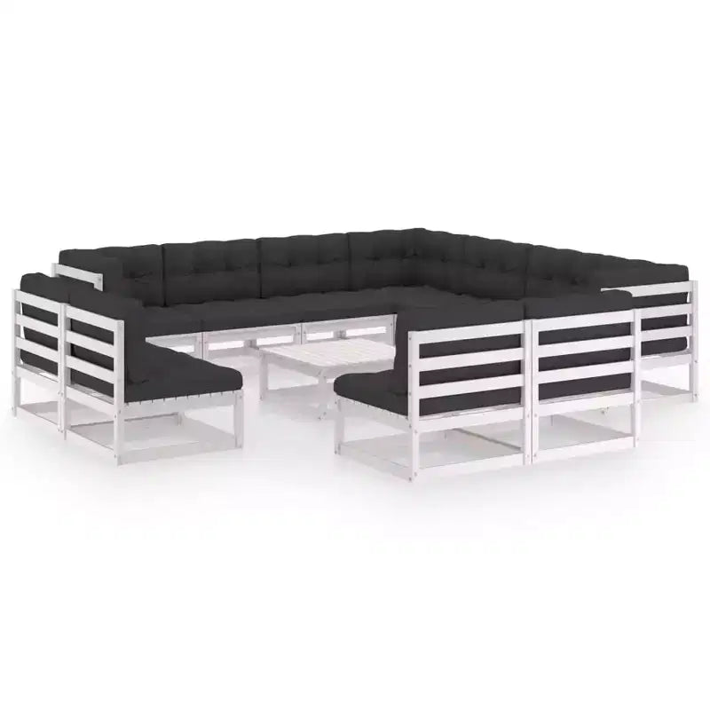 vidaXL White Solid Pinewood Patio Lounge Set, Rustic Charm Outdoor Furniture with Cushions - 12 Piece Set - Stable, Durable-Retro Style