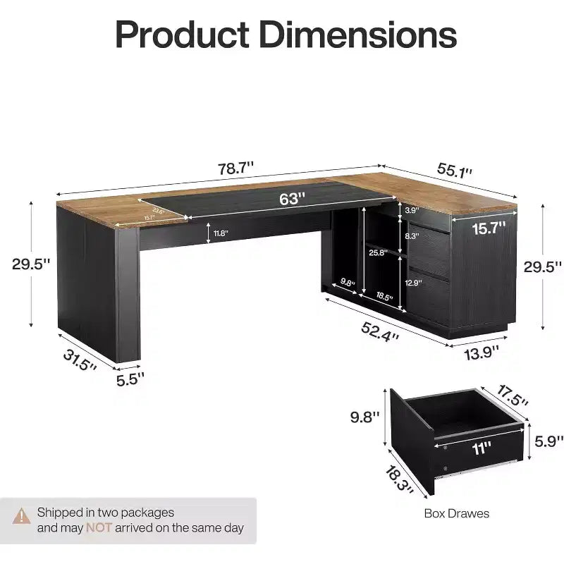 Lantine 78 L Shaped Executive Desk with Drawers, Computer Desk with Cabinet, Business Furniture Sets Workstation for Home Office