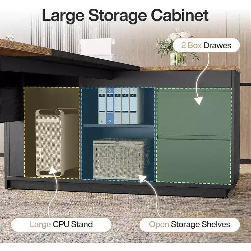 Lantine 78 L Shaped Executive Desk with Drawers, Computer Desk with Cabinet, Business Furniture Sets Workstation for Home Office
