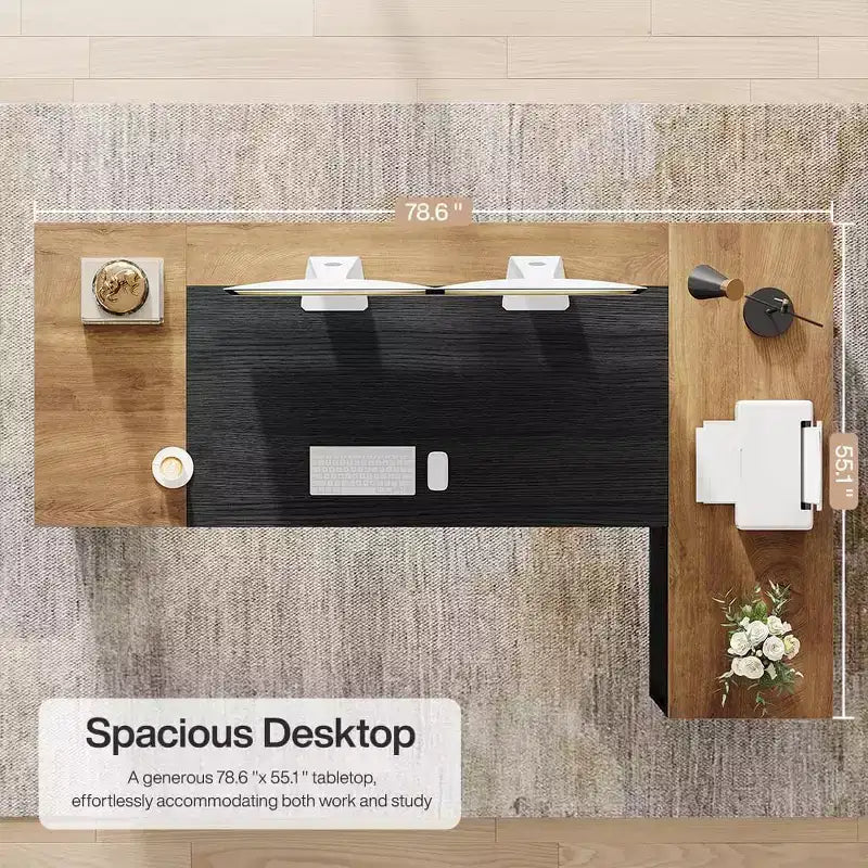 Lantine 78 L Shaped Executive Desk with Drawers, Computer Desk with Cabinet, Business Furniture Sets Workstation for Home Office