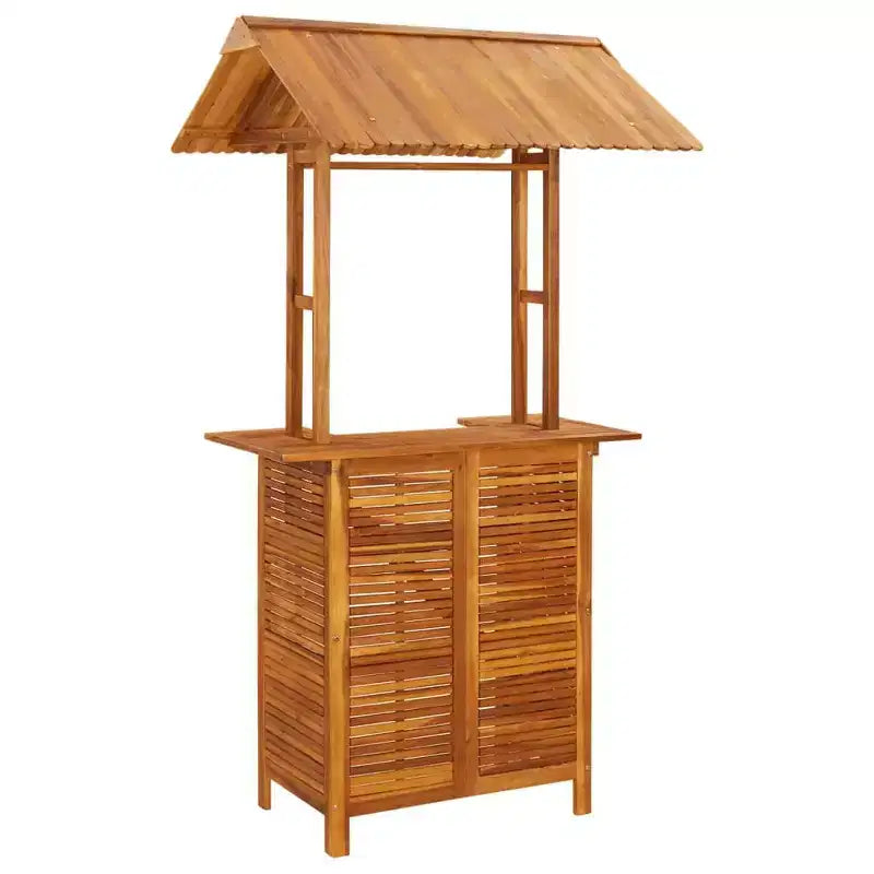 vidaXL 5-Piece Acacia Wood Patio Bar Set  High-Top Outdoor Table with Rooftop and 4 Stools for Garden, Terrace, Brown Finish