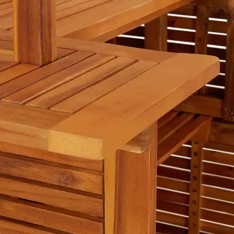 vidaXL 5-Piece Acacia Wood Patio Bar Set  High-Top Outdoor Table with Rooftop and 4 Stools for Garden, Terrace, Brown Finish