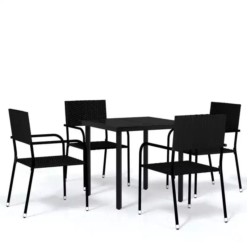 vidaXL Garden Dining Set Black Steel, PE Rattan Standard Stackable - Black 31.5 Table Length 4 Items
