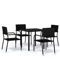 vidaXL Garden Dining Set Black Steel, PE Rattan Standard Stackable - Black 31.5 Table Length 4 Items