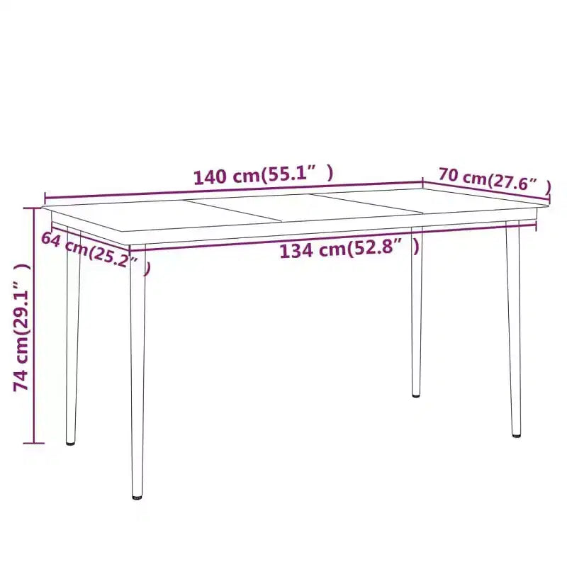 vidaXL Garden Dining Set Black PE Rattan, Powder-Coated Steel, Glass - 55.1 Table Length Black 6